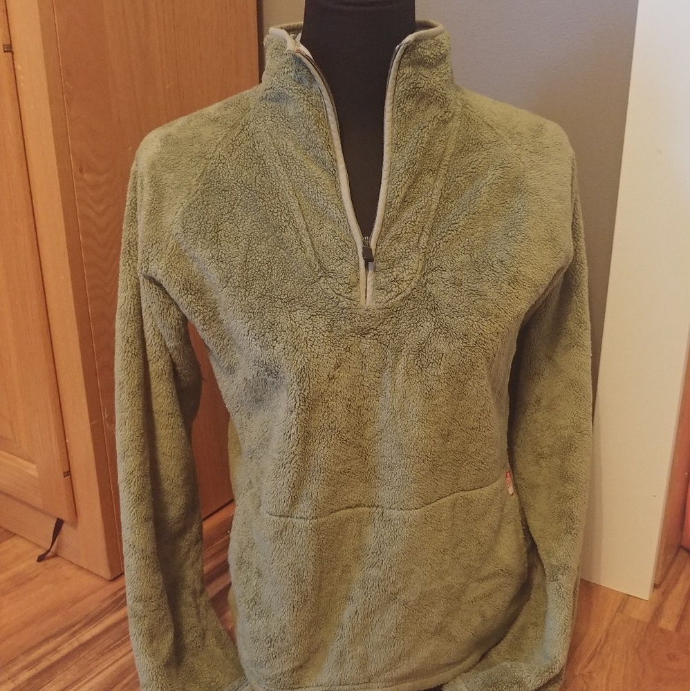 Northface Fuzzy Olive Green Half Zip Sweater.